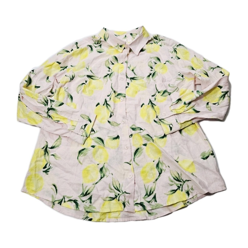 Belle by Kim Gravel Squeeze the Day Linen Rayon Shirt Off White Size Medium